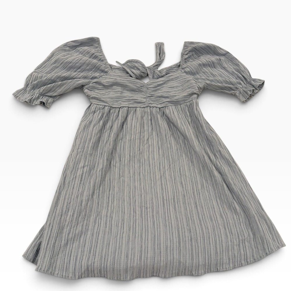 Lush Women Blue Striped Puff Sleeve Cutout Back Mini Dress Small Cottagecore